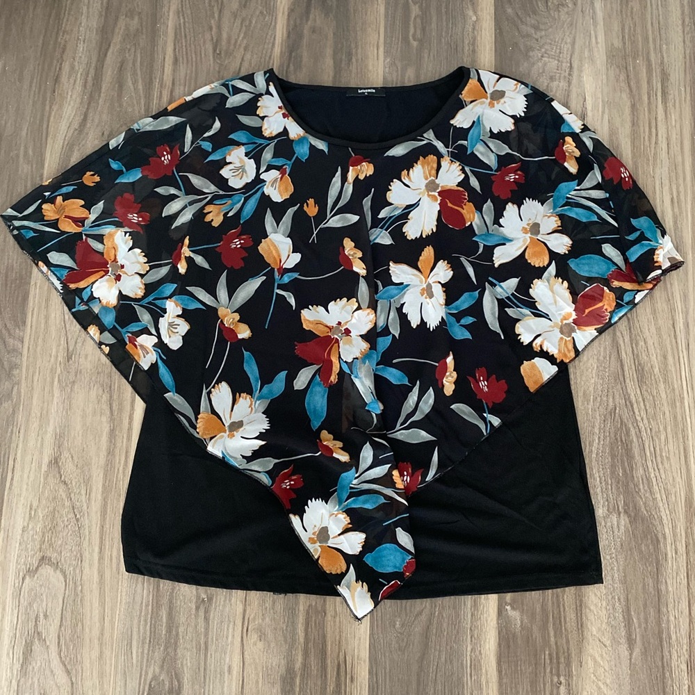 LOTUSMILE—Floral Poncho Like Blouse